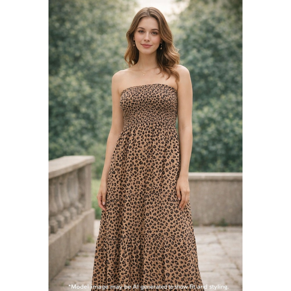 Universal Thread Leopard Print Strapless Smocked … - image 1